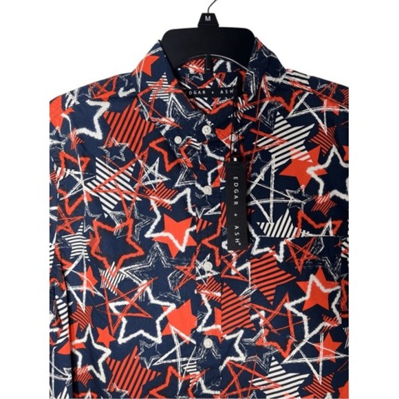 Edgar + Ash Patriotic Stars Button Up Shirt Mens M Navy Orange Cotton NWT - Picture 4 of 9